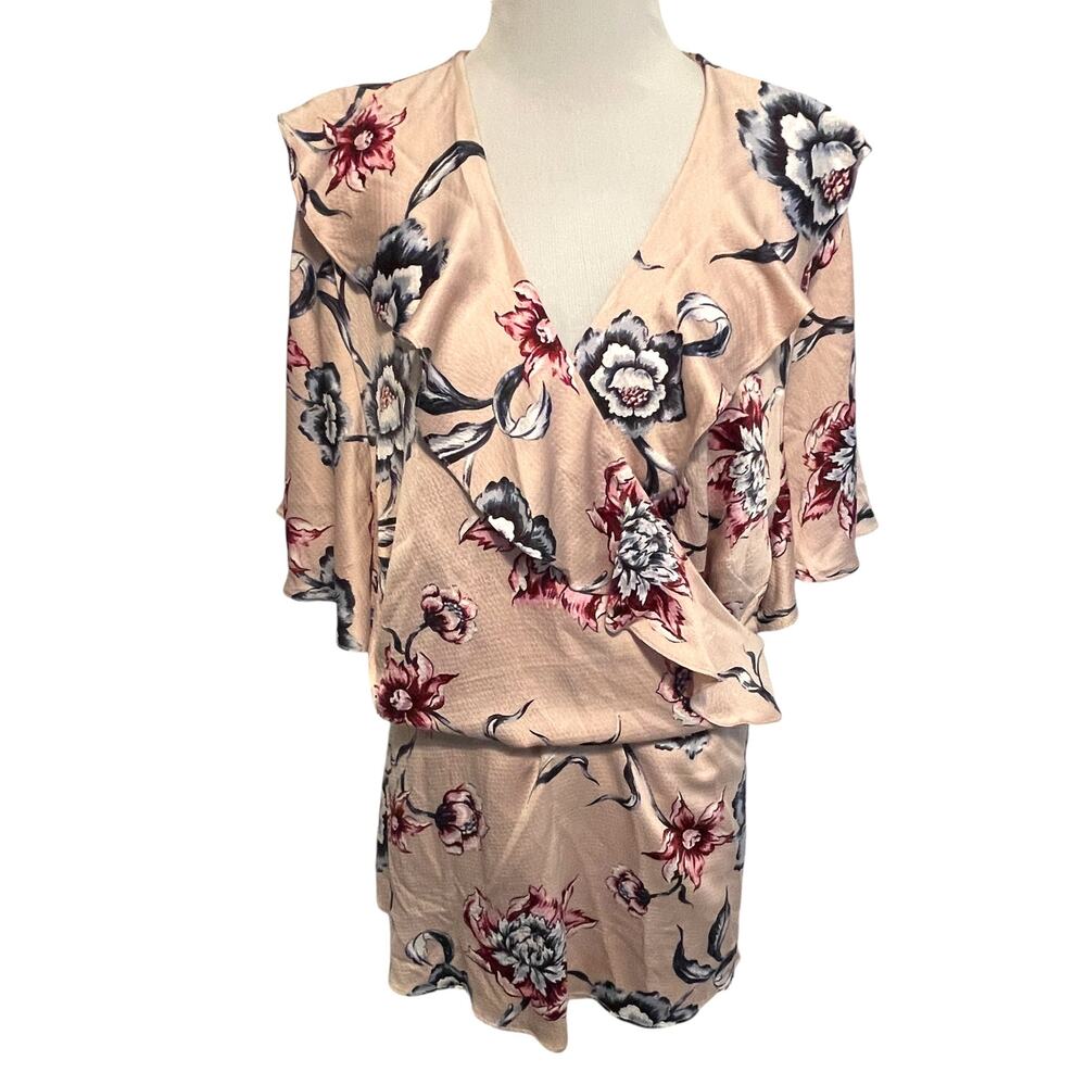 Rachel Rachel Roy NEW Pink Floral Wrap Top Womens Size 24W Flutter Sleeve Blouse